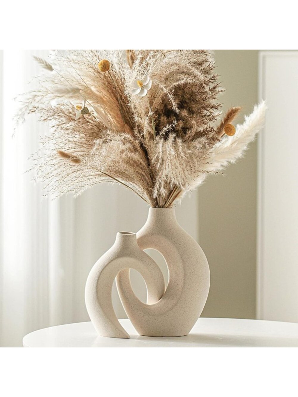 Boho Ceramic Vase Set of 2 | Stylish Tabletop Home Decor | Chic Accent Pieces